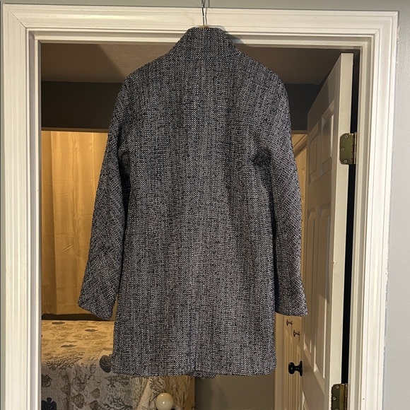 Express Women’s Tweed Black White Gray Cocoon Duffle Coat Jacket Size M - Picture 5 of 9